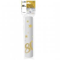 Chtamor08 chemin de table organdi transparent dore or anniversaire 80ans