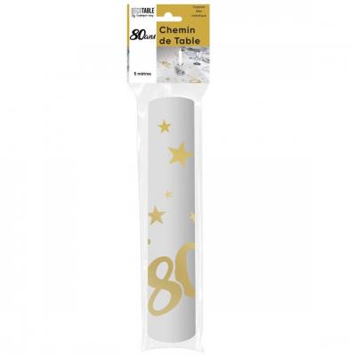Chtamor08 chemin de table organdi transparent dore or anniversaire 80 ans