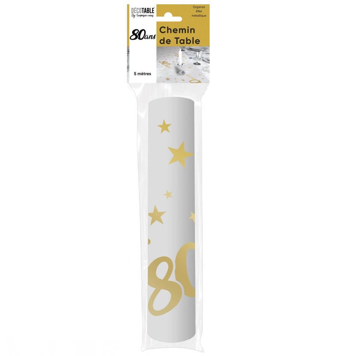 Chtamor08 chemin de table organdi transparent dore or anniversaire 80ans