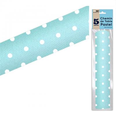 Chtpb chemin de table intisse bleu ciel avec pois blanc
