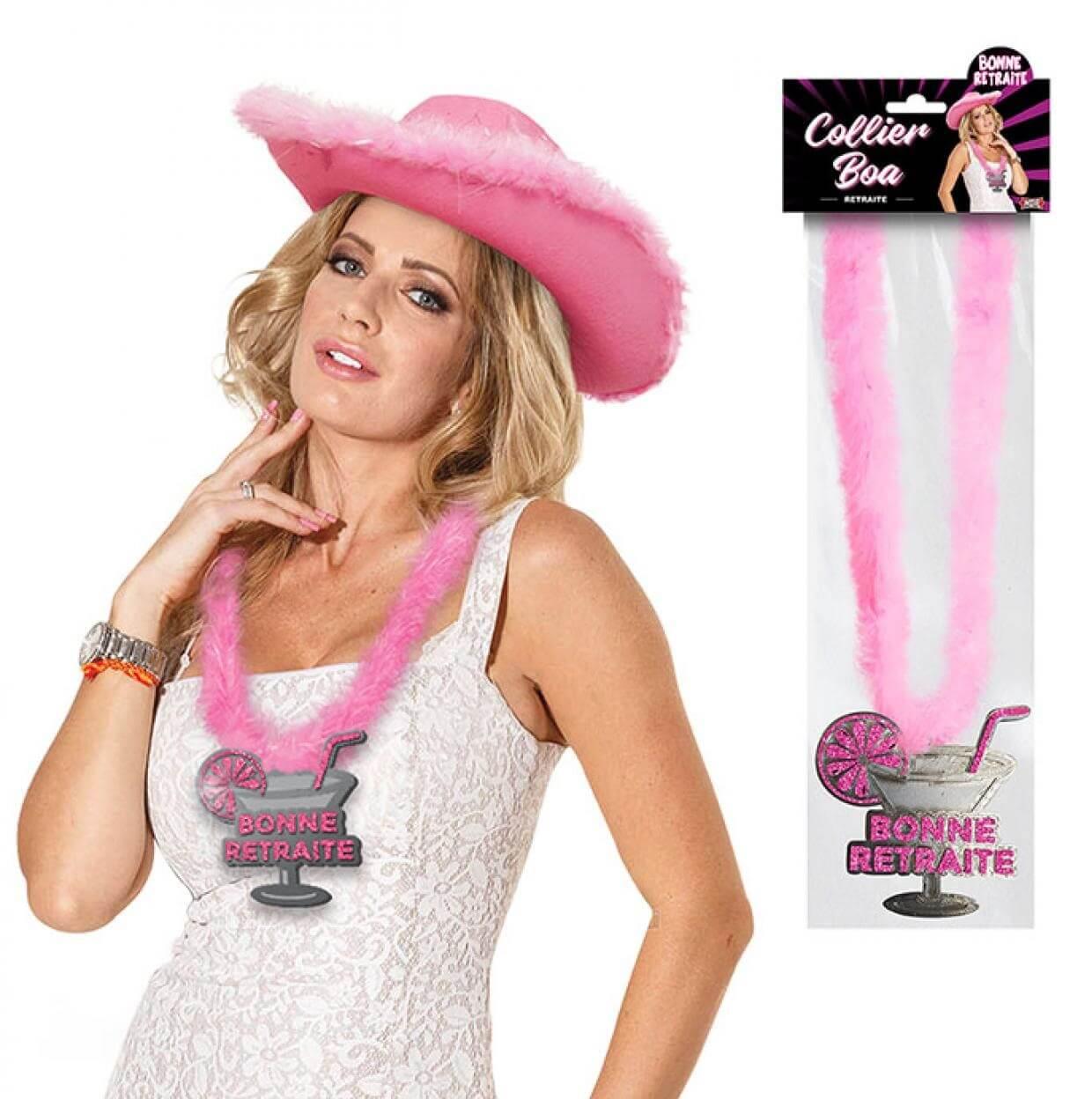 Collier boa rose fuchsia vive la retraite