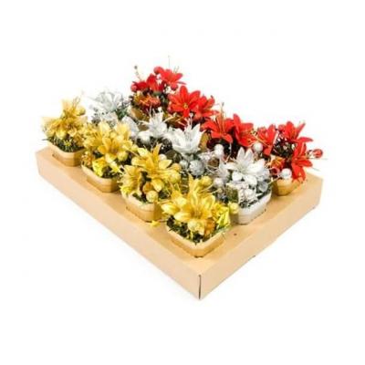 1 Composition florale de Noël artificielle de 16 cm REF/PO1029 Modèle aléatoire: argent, rouge ou doré or