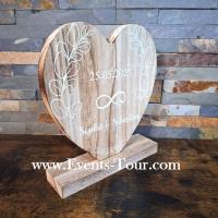 Conf023 centre de table coeur mariage personnalisable bois