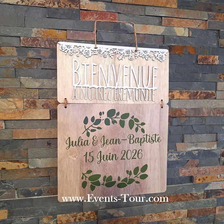 Conf026 decoration mariage panneau de bienvenue en bois personnalisable