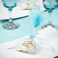 Confection de dragee pour sachet de tulle bleu ciel