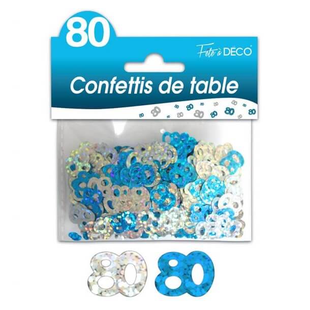 Confettis de table anniversaire bleu et argent 80ans