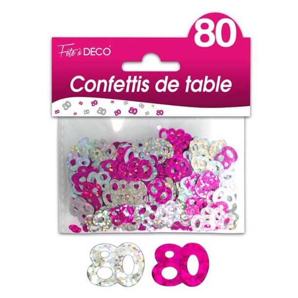 Confettis de table anniversaire fuchsia et argent 80ans