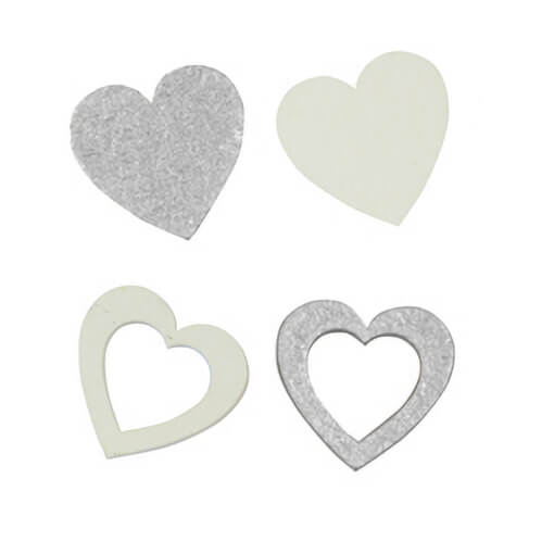 Confettis de table coeur mariage argent et blanc