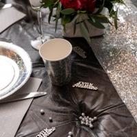 Confettis de table en bois joyeux anniversaire argent metallique