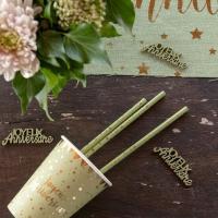 Confettis de table en bois joyeux anniversaire vert olive sauge