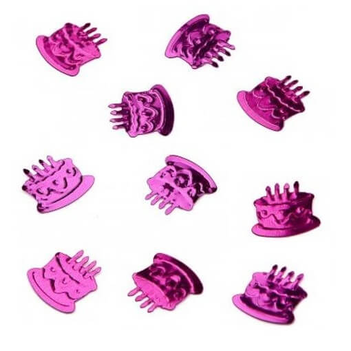 Confettis de table gateau anniversaire fuchsia metallique