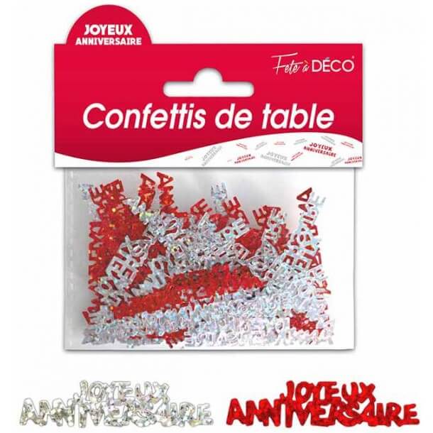 Confettis de table joyeux anniversaire argent et rouge
