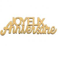 Confettis de table joyeux anniversaire dore metallise en bois