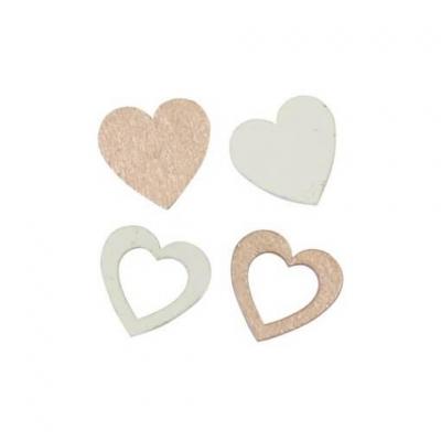 Confettis de table mariage coeur en bois rose gold et blanc