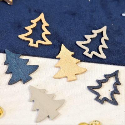 Confettis de table Noël en bois sapin gris, bleu marine et doré or (x12) REF/DEK0167