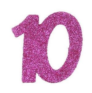 Confettis pailleté anniversaire fuchsia 10ans (x6) REF/4714