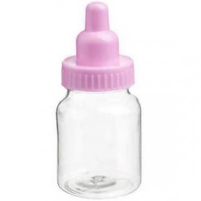 Contenant bapteme boite a dragee biberon transparente et rose