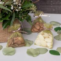 Contenant sac dragee organdi transparent vert sauge olive