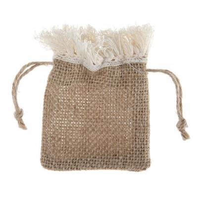 Sachet en jute naturel avec des franges blanches (x4) REF/5335