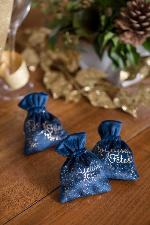 Contenant tissu voie lactee joyeuses fetes bleu marine et or