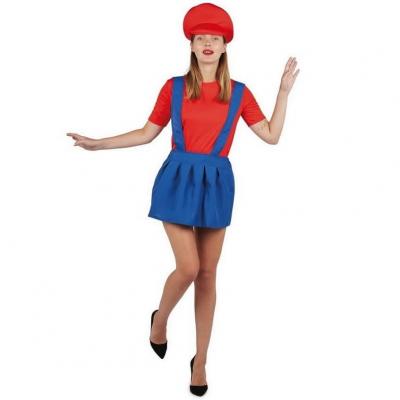 Costume plombier rouge et bleu en taille adulte pour femme L-XL (x1) REF/60621