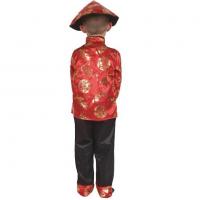 Costume garcon chinois rouge noir dore or 10 12ans