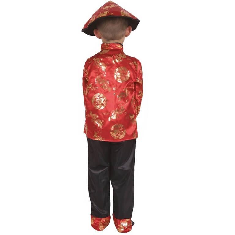 Costume enfant garçon en chinois noir, rouge et doré or REF/55012