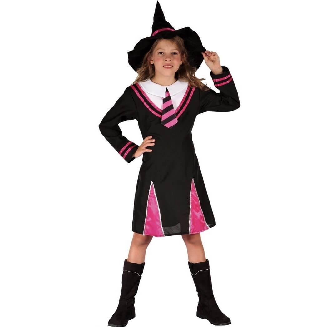 Costume halloween fille sorciere rose fuchsia et noir taille 5 a 6ans
