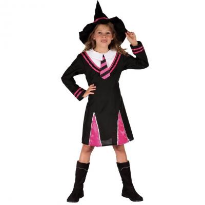 Costume Halloween pour fille en sorcière rose fuchsia et noir 7/9 ans (x1) REF/98153