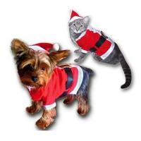 Costume pere noel chat chien manteau bonnet rouge et blanc