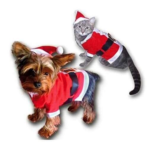 Costume pere noel chat chien manteau bonnet rouge et blanc