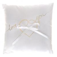 Coussin a alliance mariage blanc et or