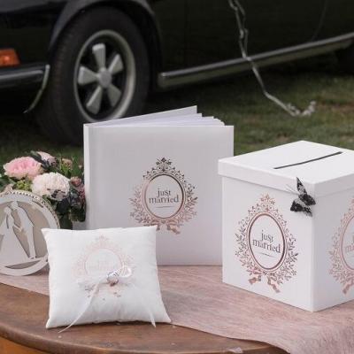 Coussin decoratif mariage just married blanc et rose gold