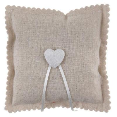 Coussin à alliances mariage champêtre naturel avec coeur décoratif (x1) REF/6921