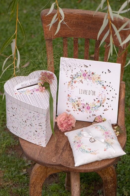 Coussin alliance mariage champetre decoration fleur