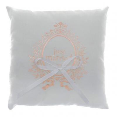 Coussin mariage Just Married blanc et rose gold métallique (x1) REF/6908