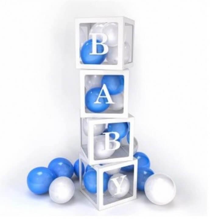 Cube decoratif pour ballons bebe baby shower naissance bleu