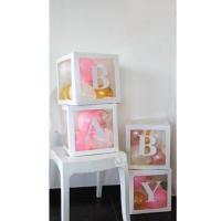 Cube decoratif pour ballons bebe baby shower naissance rose et blanc