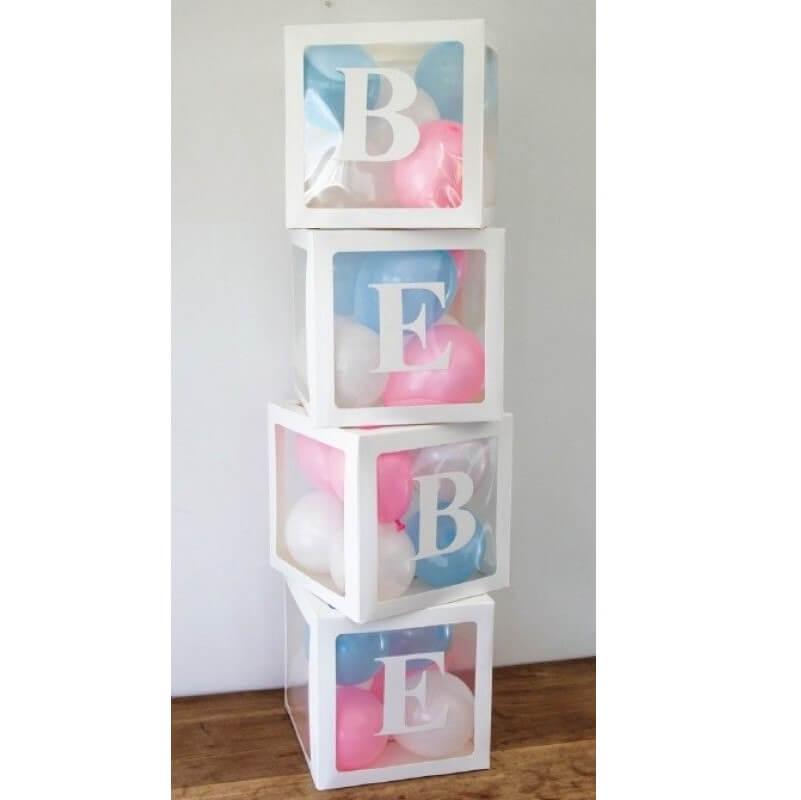 Cube decoratif pour ballons bebe baby shower naissance rose et bleu