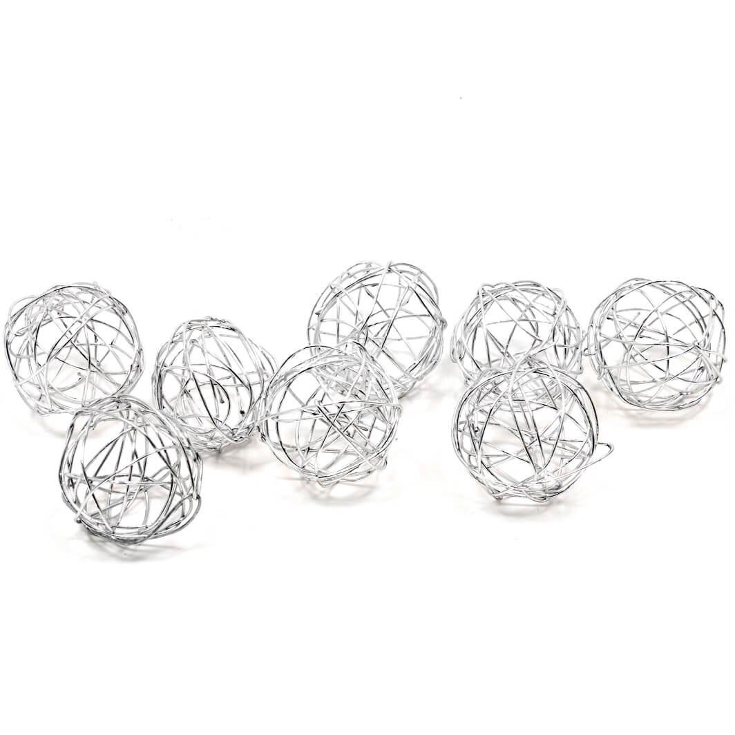 Dec476 decoration boule de rotin metallique argent 2cm