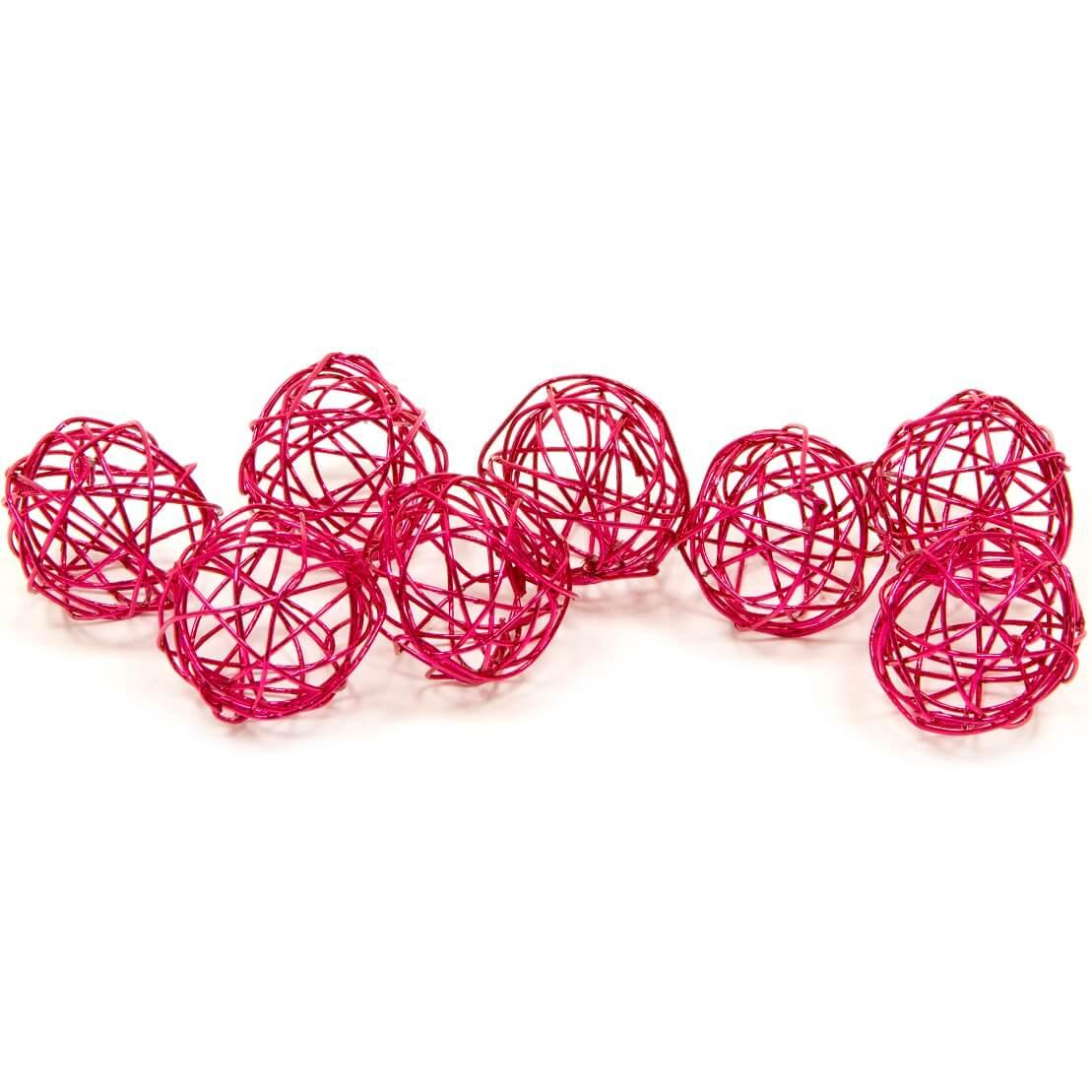 Dec476 decoration boule de rotin metallique roser fuchsia 2cm