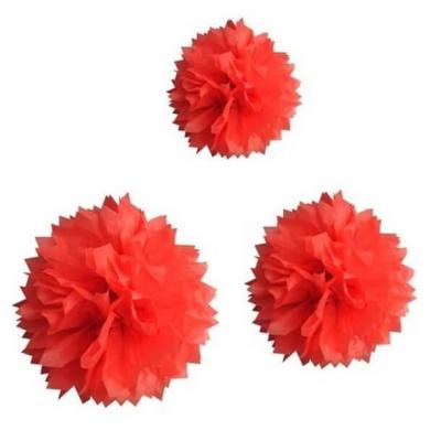 Boule rouge pompon: 20, 30 et 40cm (x3) REF/DEC590 (Décoration de salle)