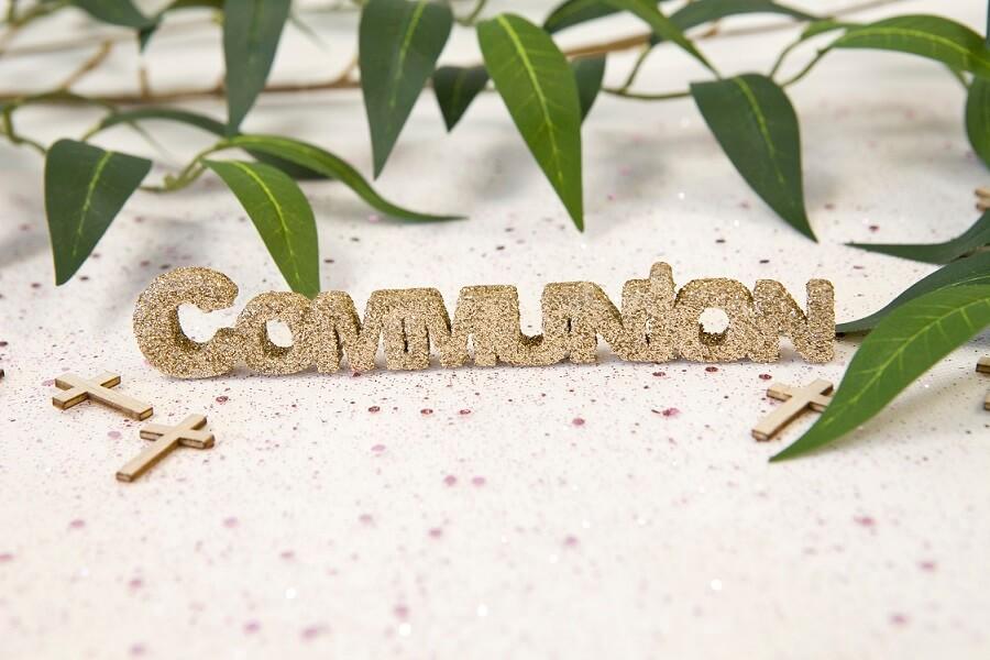 Dec766 lettre pailletee dore or communion pour decoration de table