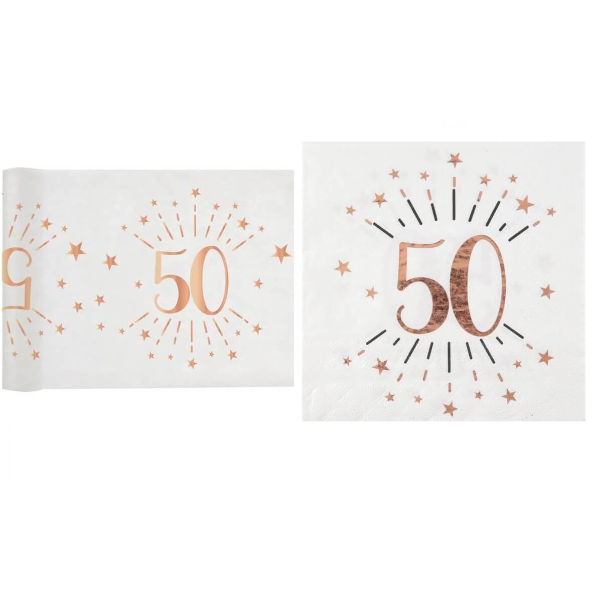 Décoration anniversaire 50ans avec serviette et chemin de table.