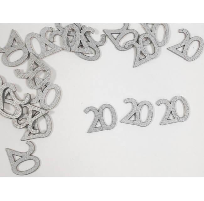 Decoration anniversaire a parsemer en bois 20ans argent