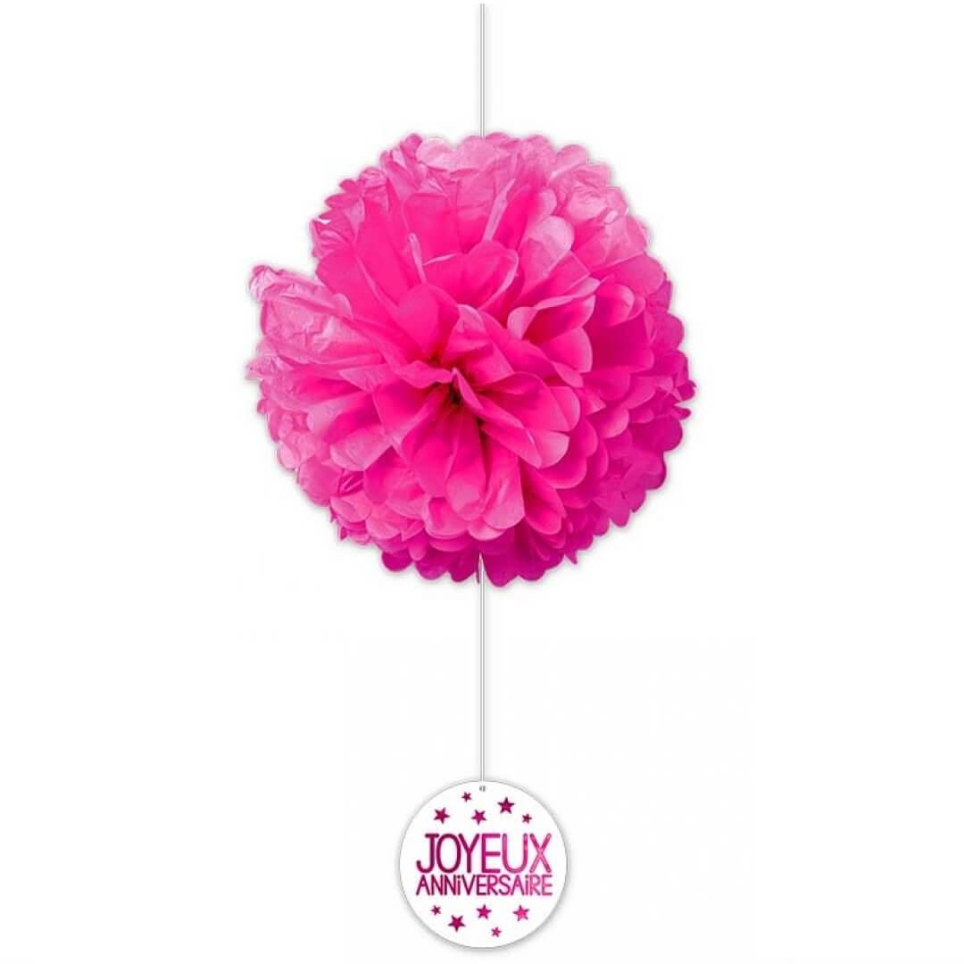 Decoration anniversaire rose fuchsia avec 2 boules en soie