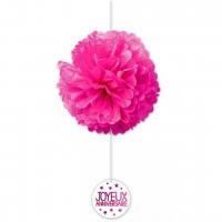 Decoration anniversaire rose fuchsia avec 2 boules en soie