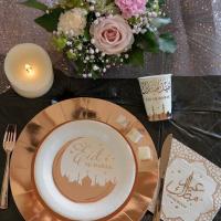 Decoration assiette eid mubarak blanche et rose gold en carton