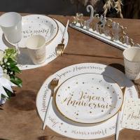 Decoration assiette joyeux anniversaire elegant assiette blanche doree or