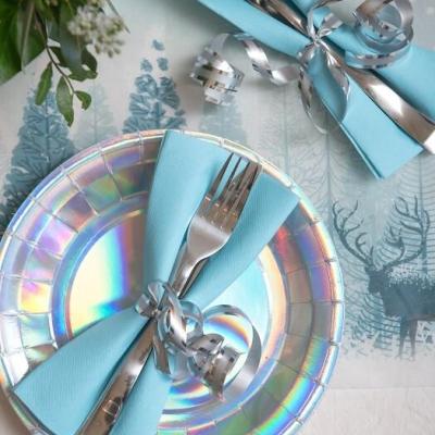 Decoration de table avec serviette bleu ciel